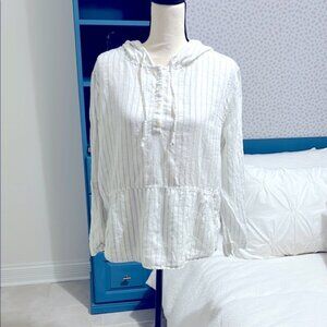 C&C California linen ocean stripe hooded popover long sleeve tunic top medium